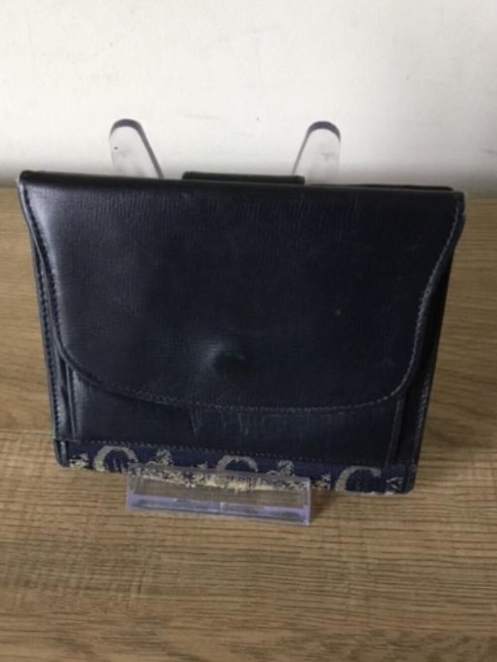 Vintage Celine Macadam Navy & Beige Horse & Carriage Bifold Wallet Leather Trim - Picture 2 of 10